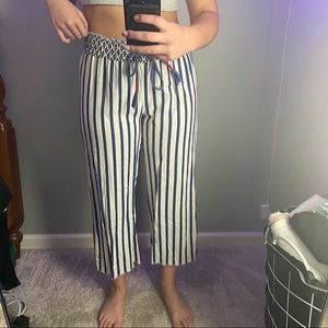 Striped pattern wide leg flowey summer ankle pants